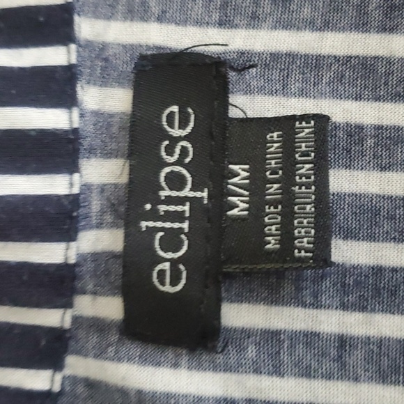 Eclipse Black and White Stipped Knit Belted Button Down Shirt Dress Size Medium - Picture 6 of 12